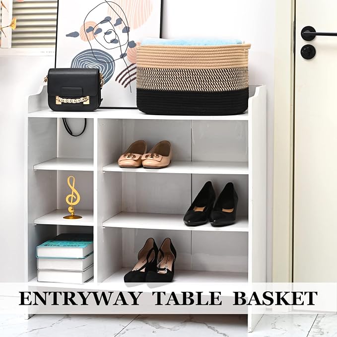 Cotton Rope Storage Baskets for Organizing 3Pack 15"x10"x9" Woven Baskets for Storage,Shelf Baskets Cube Storage Bins Towel Baskets,Toys Baskets Nursery Basket Laundry Baskets(Black/Brown) - Image 8