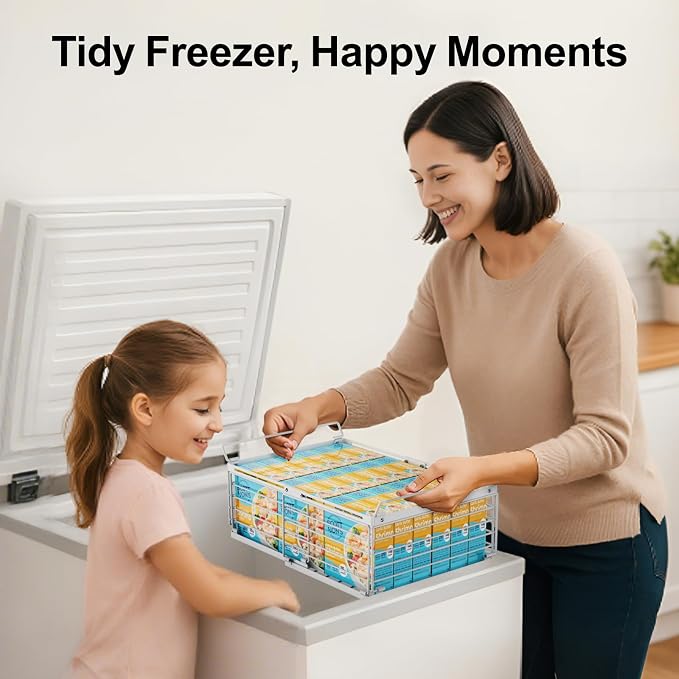 Freezer Organizer Bins - Wire Baskets for Frozen Food, 4 Pack White | For 10 to 20 Cu. Ft Chest Freezers, Stackable Deep Freezer Organizer Bins with Handles, Easy Food Access and Restocking - Image 8