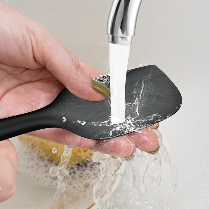 Silicone Kitchen Utensils Set,Utensils Sets for Cooking,Dishwasher Safe | Seamless Spatula Set,Nonstick Cookware, BPA-Free,Heat Resistant up to 600°F, House warming Gift,Black - Image 9