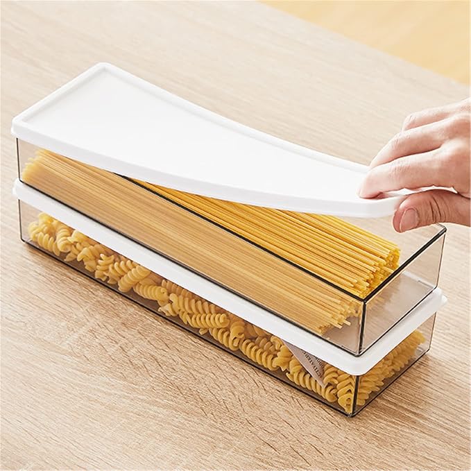 Hanobe Large Airtight Pasta Storage Containers, BPA-Free, 2.4L, 3-Pack | Stackable rectangular design, fits spaghetti, lasagna, noodles, clear grey plastic, for kitchen pantry and fridge - Image 8