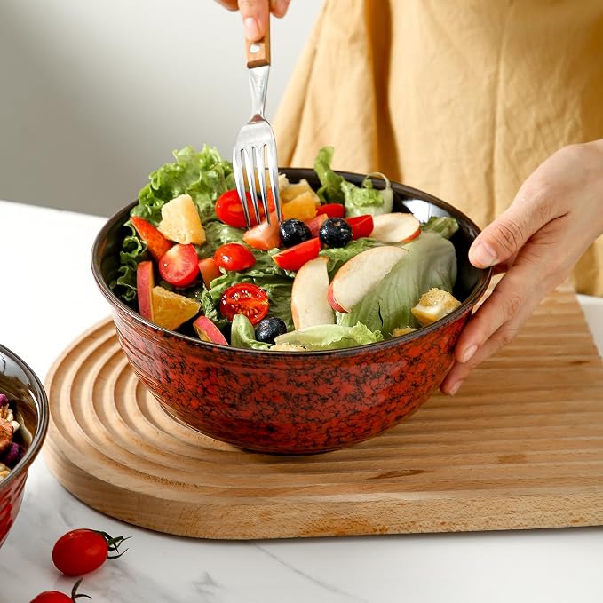 Hasense Ceramic Salad Bowl, 60 Ounces Large Serving Bowls, 8.5 Inch Soup Bowls Set of 2, Pasta Bowls for Ramen, Pho, Fruit, Housewarming, Wedding Gifts, Microwave Dishwasher Safe, Red - Image 7
