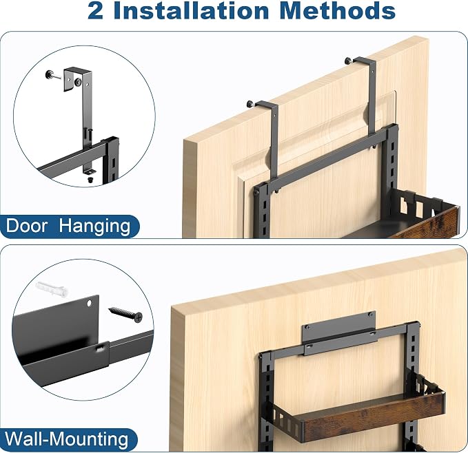BUKFEN 6-Tier Over the Door Pantry Organizer, Adjustable Basket Spice Rack | 2-IN-1 Door & Wall Mounted, Heavy Duty Metal Storage Shelf,12 Hooks, Back of Door Organizer for Kitchen, Bathroom, Closet - Image 9