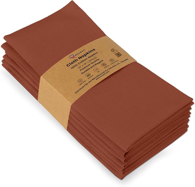 Ruvanti Cloth Napkins Set of 6, 100% Cotton High GSM 18x18 Inches Soft, Washable, Highly Durable & Absorbent, Perfect for Parties, Christmas, Thanksgiving Dinners – Rust - Image 9