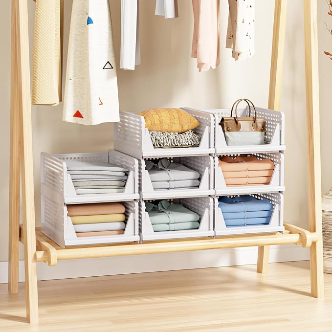 8 Pack Stackable Closet Storage Basket - Stackable Storage Bins | Multifunctional & Foldable Closet Organizer Waterproof, Wardrobe Cupboard Space-Saving Storage Drawer Organizer - Image 6