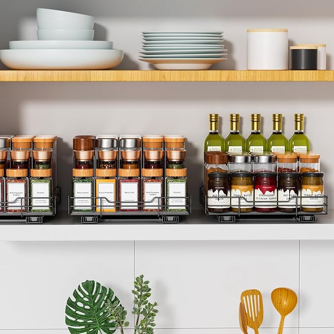 RCHYFEED Pull Out Spice Rack Organizer for Cabinet,10.5" Wx10.5Dx2.5H | Heavy Duty Spice Cabinet Organizer Metal Pull Out Spice Rack Vertical Spice Shelf for Cabinets & Pantry - Image 9