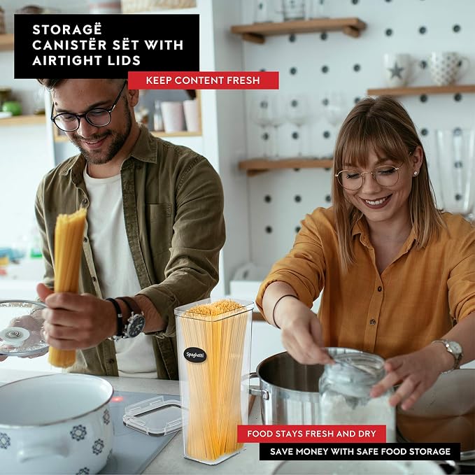 Airtight Food Storage Containers with Lids Set of 4-95 fl. oz Pasta storage Containers, BPA Free Plastic Spaghetti container - Air Tight Canisters for Kitchen Pantry Organization - Image 8