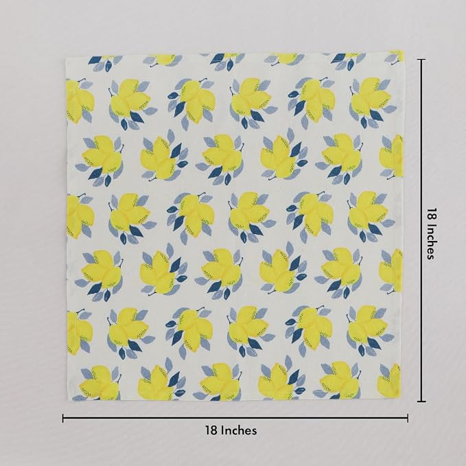 Printed Cotton Cloth Napkins Fall Dinner Napkin Set Reusable Machine Washable Fabric for Gifting, House Party Events, Home Decor, Craft - 18"x18" - Set of 4 - Lemon Print - Image 9