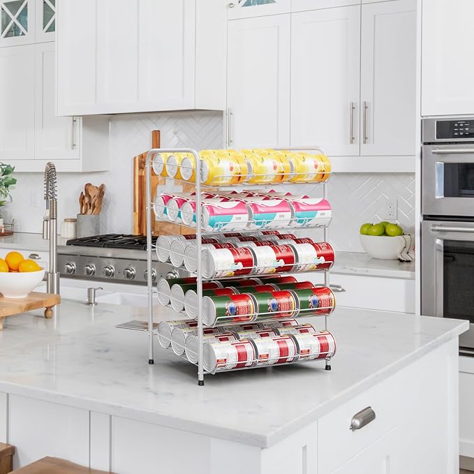 Vrisa Can Organizer for Pantry Canned Food Storage Rack for Kitchen, Silver | 17*11*25 in, Metal, 5 Tier, Holds Up to 60 Cans, , Tilt Design, Freestanding, Soda Can Dispenser, for Pantry/Cabinet - Image 7