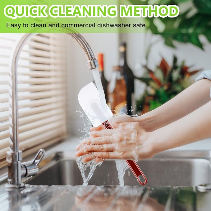 9 Pcs Silicone Rubber Spatula, Commercial Spatula 500 Fahrenheit Heat Resistant, Non Stick Heavy Duty Scraper for Kitchen Cook Mix Fry Spread Bake, Dishwasher Safe(Deep Red and White,10 Inch) - Image 6