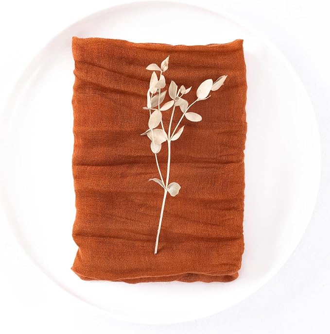DeZerlor Fall Terracotta Cheese Cloth Napkins Set of 100 for Wedding Party | Reusable Burnt Orange Cloth Napkins Bulk, for Bridal Baby Shower Dinner Cocktail Birthday Home, 21x21 Inches - Image 6
