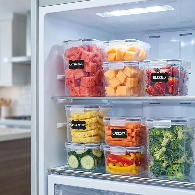 48PCS Airtight Plastic Food Containers with Lids(24 Lids &24 Containers) | 24 Labels & Marker, Stackable and reusable cereal containers storage, for flour, dry food canisters and pantry organization - Image 9