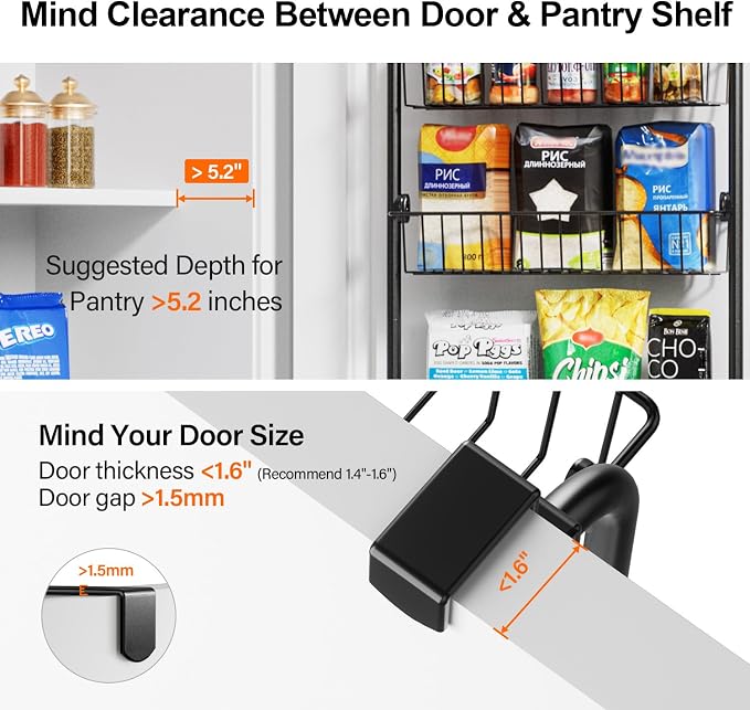 Delamu Over the Door Pantry Organizer, 6-Tier Metal Pantry Door Organization and Storage, Hanging Kitchen Basket Spice Rack Seasoning Shelves, Cabinet Door Organizer for Easy Install,D5xW18xH50inch - Image 9