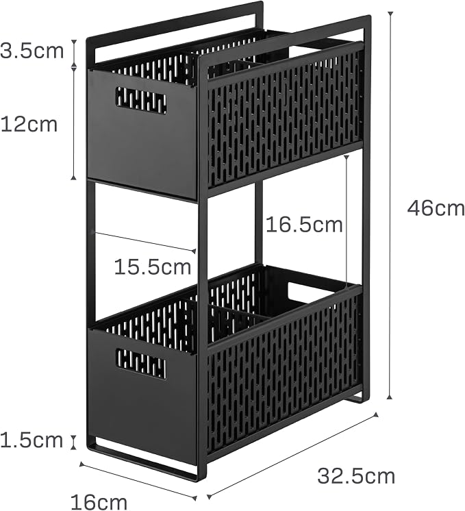 YAMAZAKI Home 2-Tier Storage Basket, Under-Sink Storage, ABS Plastic, White | Two-tier sliding baskets organizer rack designed for pantry or under-sink storage. Sturdy organization. - Image 9