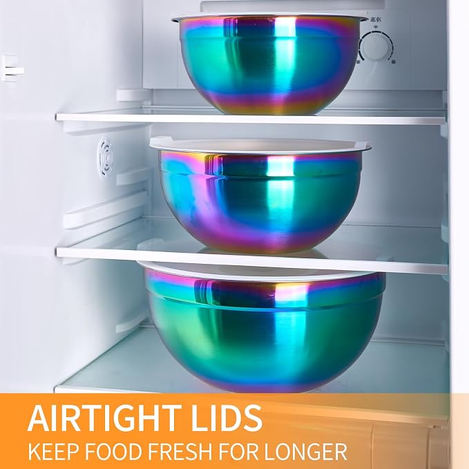 Colorful Mixing Bowls with Airtight Lids, Stainless Steel Nesting Mixing Bowls Set of 7, Ideal for Baking, Prepping and Serving Food, Size 7, 3.6, 2.7, 2.1, 1.5, 1.1,0.8 QT, Stackable Design - Image 7