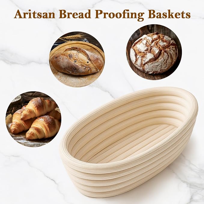 4 Pack 10 Inch Oval Banneton Bread Proofing Basket, Rattan Sourdough Bread Baskets with Liners for Home Baking - Image 9