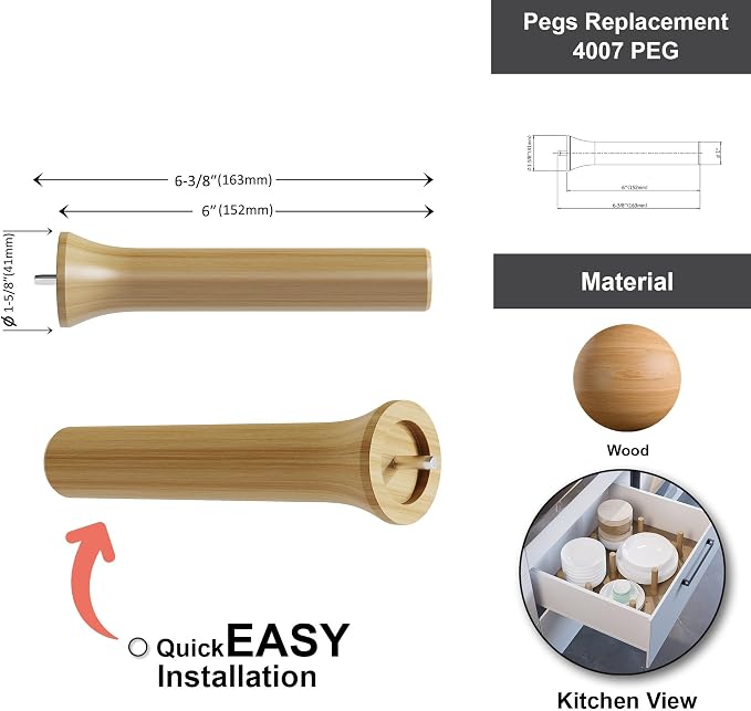 Dowell 4-Piece Wooden Pegs for Pegboard -Drawer Organizer – Adjustable to Fit of Various Sizes, Customizable Storage for Pots, Pans, and Plates-4007 PEG -4Pack(PEG4) - Image 8