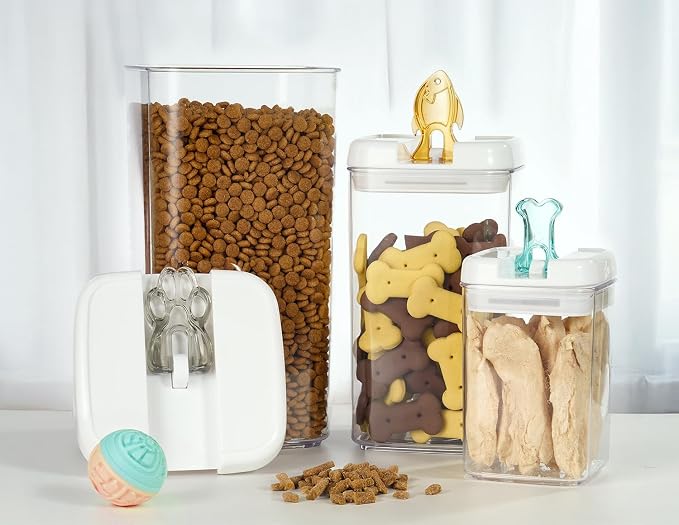 Felli Flip Tite Pet Food Container with Airtight Lids, BPA FREE Acrylic Canister with Paw Bone Fish Flip Top Handles for Cat Dog Kibble Treats Storage, Keep Fresh (Pet Collection Nest-L3pk) - Image 9
