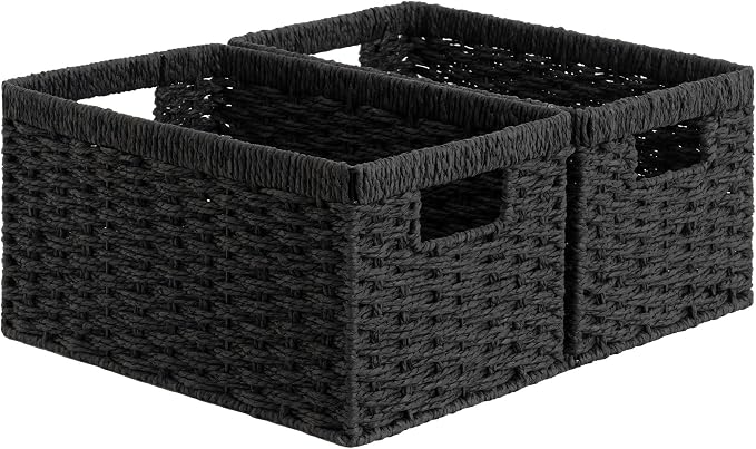 StorageWorks Wicker Storage Baskets for Organizing, Black Baskets, 2-Pack | Paper Rope Black Wicker Baskets, Wicker Storage Baskets for Shelves, Pantry Organizers and Storage, Black Woven Baskets - Image 8