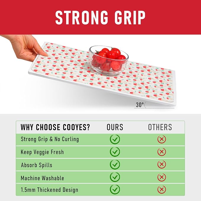 Cooyes 12 Pack Cloth Shelf Liners for Kitchen Cabinets, 12" × 24", Non-Slip Refrigerator Liners Machine Washable, Crisper Drawer Mats for Glass Shelves and Freezers, (Red Mushroom) - Image 9