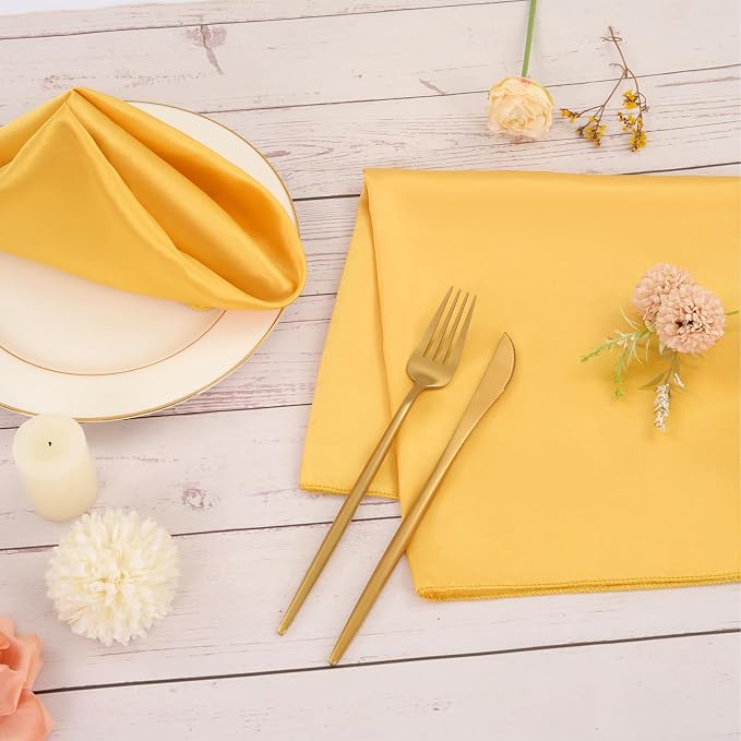 50 PCS Gold Square Satin Cloth Napkins, 20 X 20 Inch | Soft Smooth, Washable Reusable, Silk Dinner Table Napkins Bulk, for Weddings Parties Banquets Dining and Restaurants - Image 7