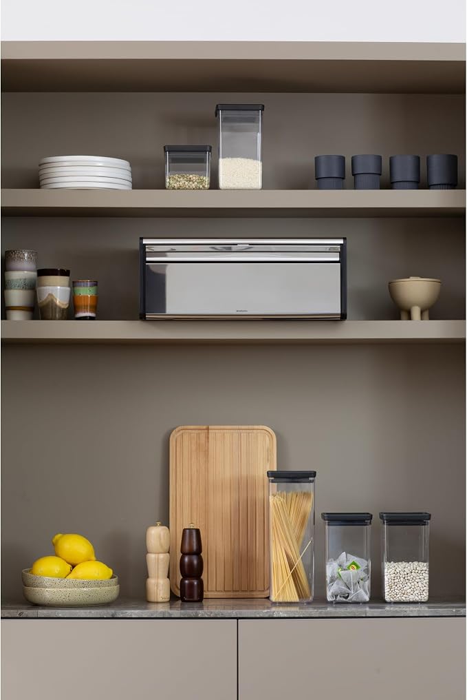 Brabantia Rectangular Fall Front Bread Box | Brilliant Steel | Large Metal Front Opening Bread Store for Kitchen Countertop | Flat Top for Extra Storage, Magnet Closing Lid | Fits 2 Loaves - Image 4