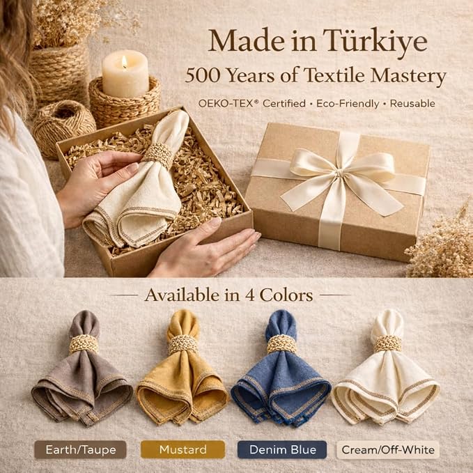 Odin 100% Turkish Cotton Dinner Napkins Set of 4, 18x18 Inch, Clean Edge, Oeko-TEX Certified, Reusable Cloth Napkins for Dining, Entertaining, and Holiday Tables - Image 6
