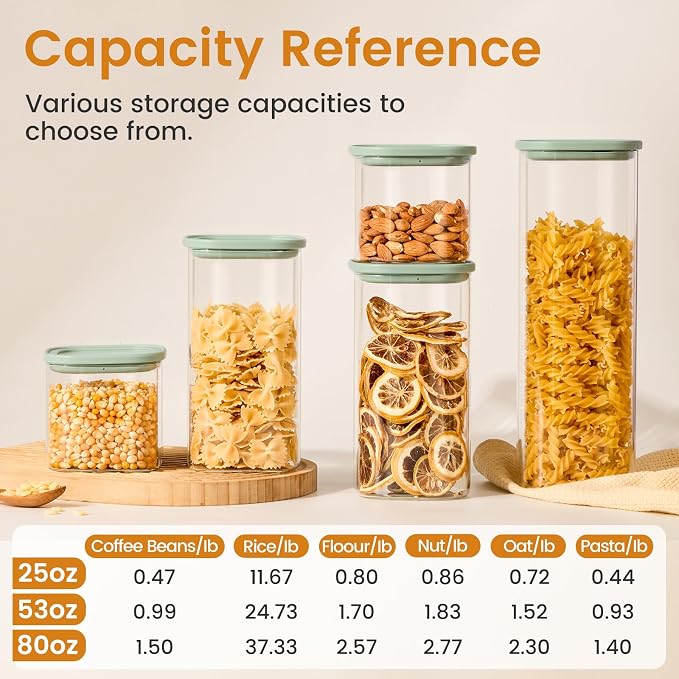 Glass Storage Jars with Lids, (0.78Qt-2.5Qt) 3 Pack | Borosilicate Glass, Glass Lid, Large Capacity Glass Food Storage for Pasta, Flour, Cereal, Cookies, Nuts, Coffee - Image 7