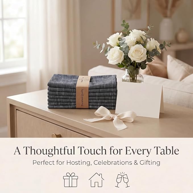 Urban Villa Cloth Napkins Cotton 20x20 (Set of 12) Black/White - Image 9