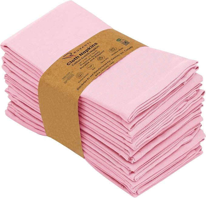 Ruvanti Cloth Napkins Set of 12, 18x18 Inches Napkins Cloth Washable, Soft, Durable, Absorbent, Cotton Blend. Table Dinner Napkins Cloth for Hotel, Christmas, Dinner, Parties - Pink - Image 9