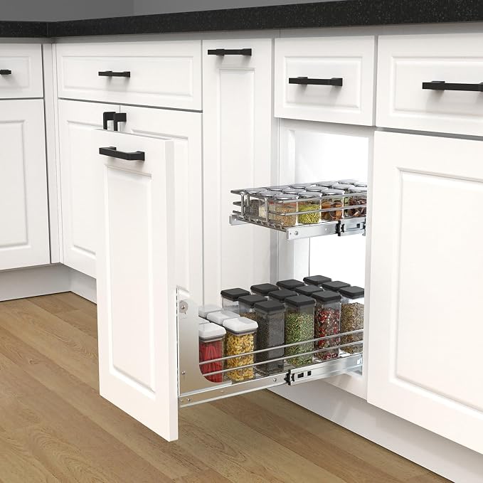 2 Tier Pull Out Cabinet Organizer, 9" W x 21" D Heavy-Duty Metal Sliding Drawer Shelf for Kitchen Cabinets, Chrome, Doesn't Include Door Fittings - Image 7