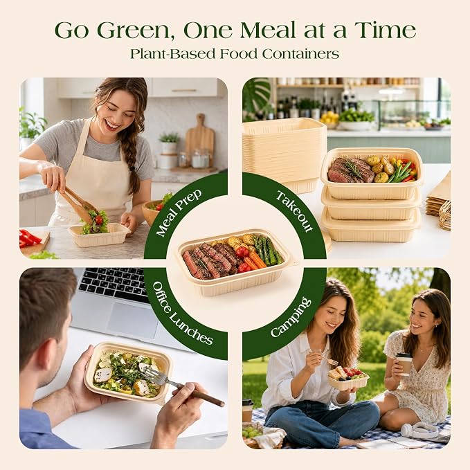 100 Piece (50 Pack) Meal Prep Containers with Lids, 16 oz Cornstarch Small Food Storage Containers Plant-based Lunch Box for Salad, BPA Free Plastic Disposable Take Out Boxes Microwave & Freezer Safe - Image 8