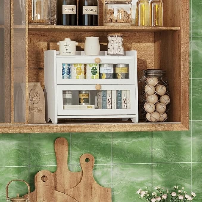 BAMBANG Bread Box for Kitchen Countertop, Extra Large Bamboo Bread Storage Container for Homemade Bread, Double Layer Sourdough Breadox, Bread Bin Organizer for Counter Cabinet Pantry, White - Image 8