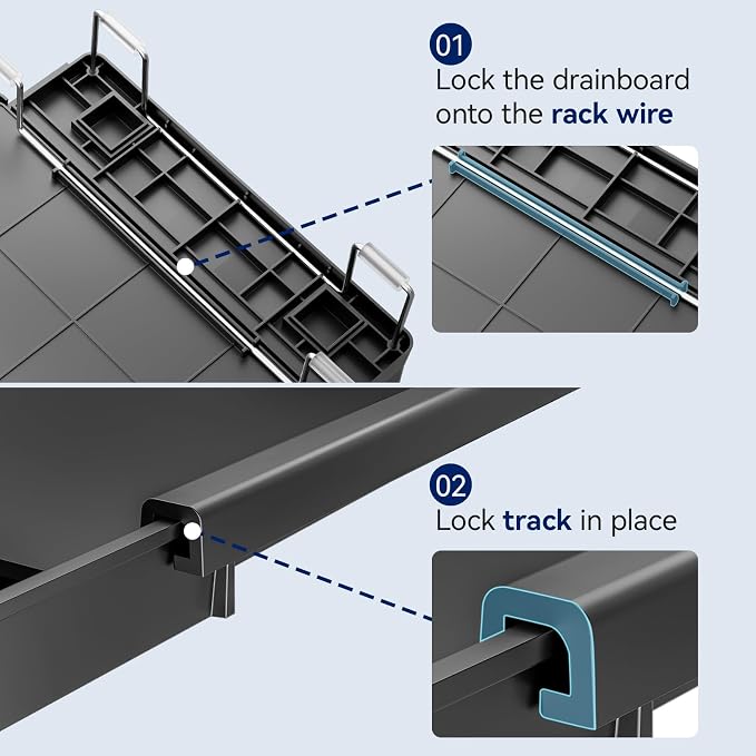 Stainless Steel Dish Drying Rack - Expandable Dish Racks for Kitchen Counter Organizer with Drain Board, Detachable Utensil & Cup Holder, Dish Drainer for Small Kitchen Counter, Black - Image 9