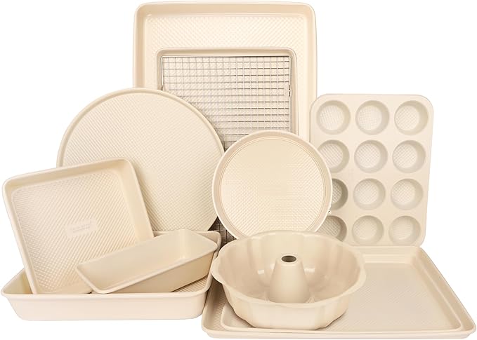David Burke 12-Cup Muffin Pan, Carbon Steel, PFTE & PFOA Free, Oven Safe, Diamond Textured Surface – Cream - Image 5