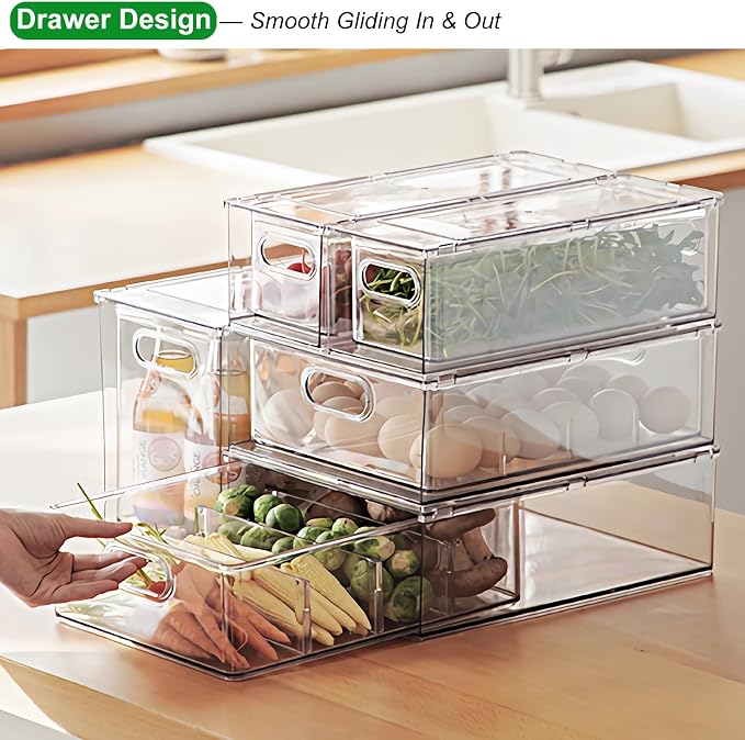 Taiuloo 3 Pack Stackable Refrigerator Organizer Bins with Pull-Out Drawer, Clear BPA-Free Food Storage Containers for Fridge Freezer, Kitchen Pantry Cabinet & Bathroom Vanity Organization - Image 7