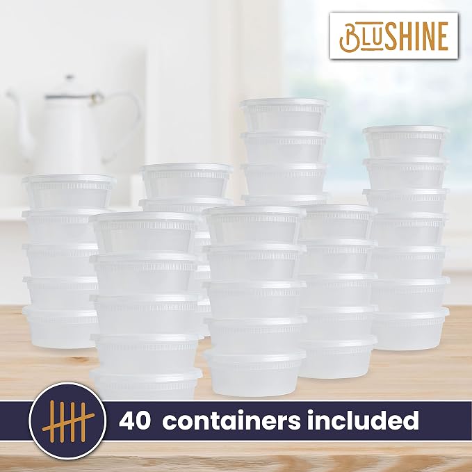 BluShine Deli Containers with Lids, Plastic Food Storage Containers | 8 oz, 40 sets Small Plastic Deli Food Storage Containers with Airtight Leak Proof Lids, Reusable, Microwave and Freezer Safe - Image 7