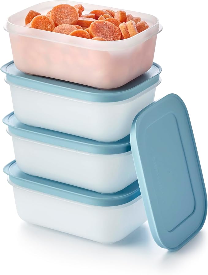 Tupperware Essentials Freezer Mates Shallow 4 Piece Container Set - 450ml - Food Storage - Easy to Stack & Organise - Durable & Reusable - Airtight Lid - Great for Leftovers & Reduce Waste - Image 5