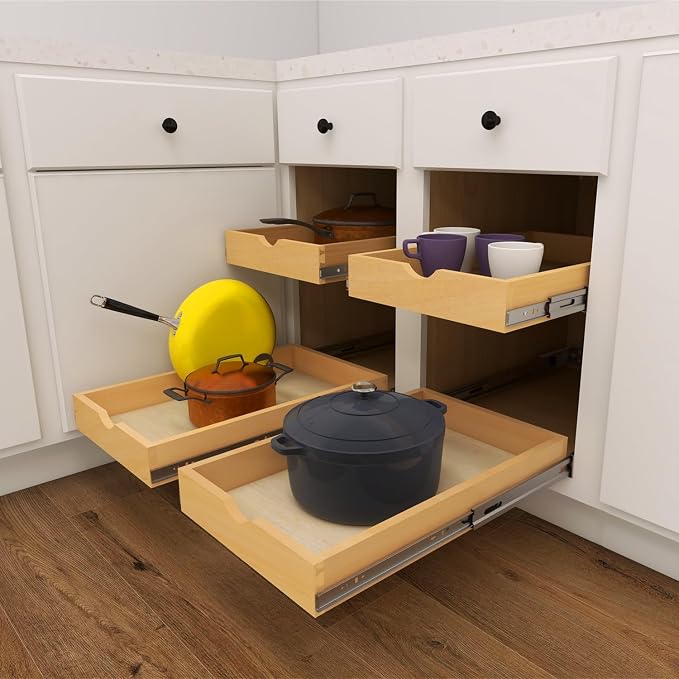 Elysian Pull-Out Tray Organizer, 17" W × 21" D Sliding Storage Drawer with Full-Extension 35mm Ball-Bearing Slides, Roll-Out Shelf for Kitchen Cabinet Organization - Image 9