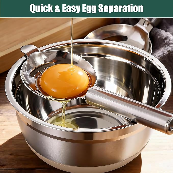 Stainless Steel Mixing Bowls Set with Lids & Silicone Base - 7-Piece Kitchen Gadgets Includes Colander, Grater, Egg Separator, Whisk - Nesting Bowls (1.5, 2, 2.5, 4.5 QT), Dishwasher Safe, Khaki - Image 8