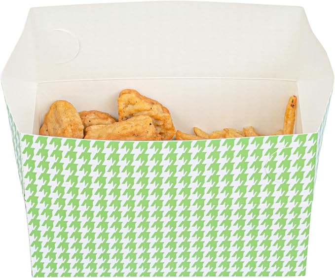 Bio Tek 47 Ounce To Go Boxes, 400 Rectangle Take Out Food Containers - Fast Top Closure, Disposable, Green Houndstooth Paper Carry Out Containers, For Burgers Or Fried Chicken - Restaurantware - Image 12