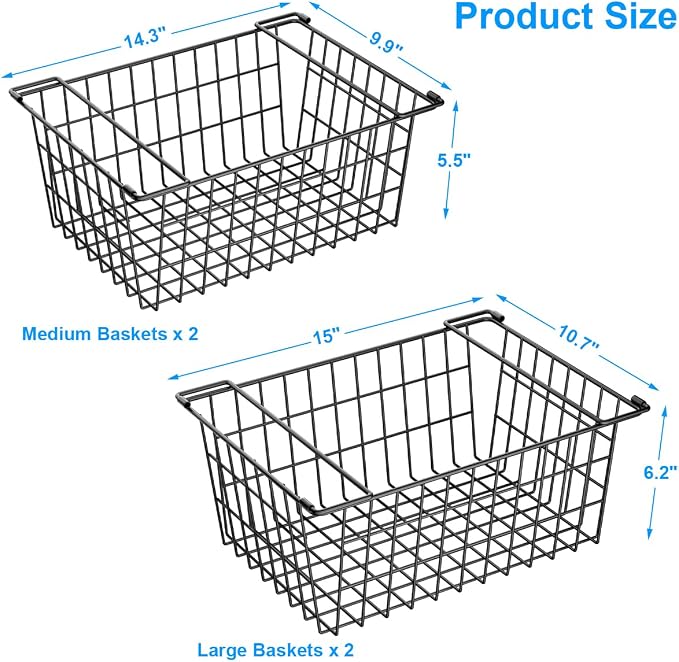 Orgneas Freezer Organizer Bins Baskets for Chest Deep Freezer 4Pcs | Large Metal Wire Stacking Container Organizer and Storage Baskets for Freezer Sort Frozen and Meats - Image 7