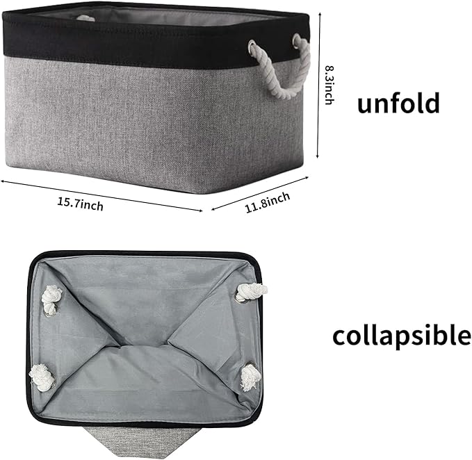 Storage Basket for Organizing- 16x12x8 inch 1 Pack Fabric Storage Cubes, Bins for Organization for Shelves Organizer Gift Laundry Cloth Toy (Grey & Black) - Image 6