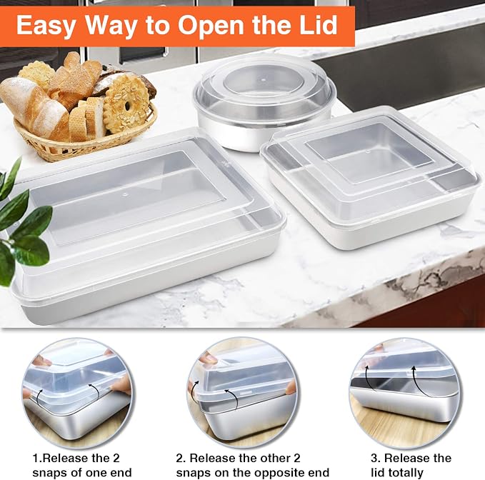 TeamFar Stainless Steel Bakeware Set of 5 | Baking Roasting Pan Set with Lid, Lasagna Pan with lid, Square & Round Cake Pan, Loaf Pan & Muffin Pan, Healthy & Sturdy - Image 7