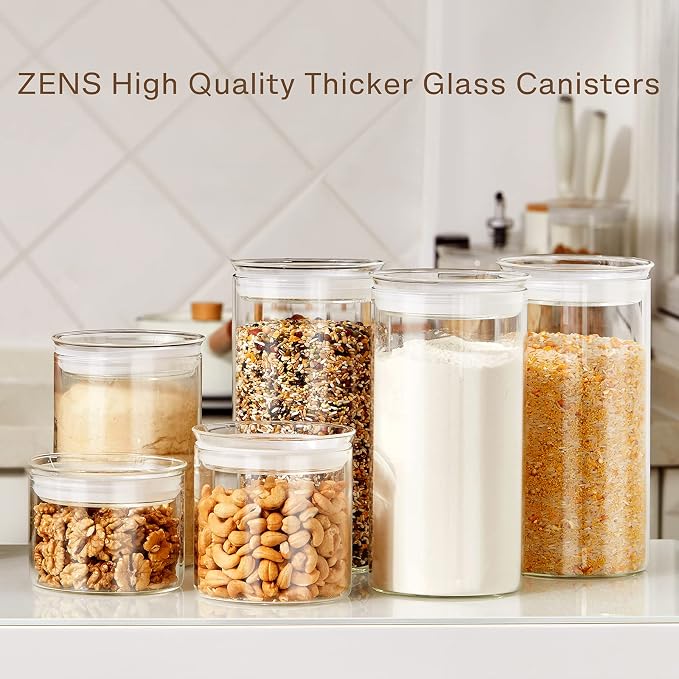 ZENS 74oz Glass Canisters with Airtight Lid, 2 Large Storage Containers | Thick Borosilicate Glass Jars with Airtight Lid, Wide Mouth Food Storage Jars for Kithen Pantry Baking Flour, Rice - Image 5
