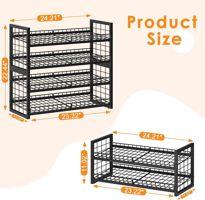 JKsmart 2-Tier Stackable Can Organizer, Extra-Long Can Rack for Pantry Storage, Adjustable Can Dispenser Holds Up to 64 Cans, 12mm Metal Frame, Super Sturdy Holders for Various Canned Food Soda-2 Pack - Image 8