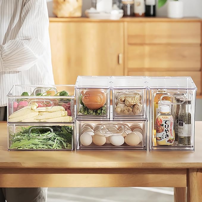 Taiuloo Clear Stackable Storage Drawers - 9.51 Quart Large Plastic Organizer Bins with Pull-Out Drawer, Kitchen Fridge, Bathroom Vanity & Pantry Cabinet Organization - Image 7
