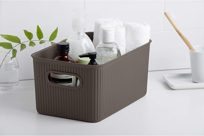 Superio Ribbed Collection - Decorative Plastic Basket Open Home Storage Bins Organizer, Brown (Set of 3) 1 X-Large, 1 Large, 1 Medium - Container Boxes for Organizing Closet Storage Bins for Shelves - Image 8