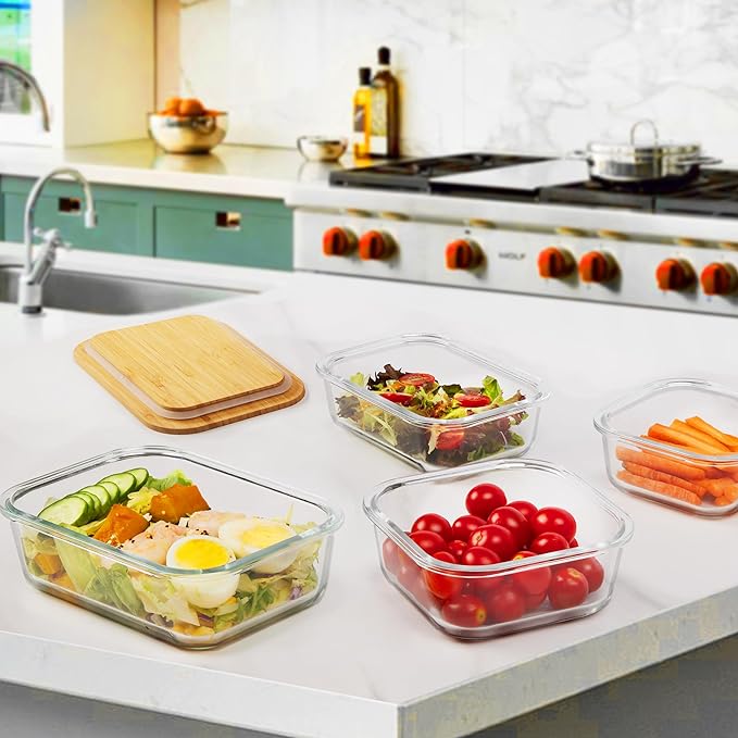 Vtopmart 4 Pack Glass Food Storage Containers with Bamboo Lids Meal Prep | Reusable Meal Prep Containers for Leftovers, Lunch & Kitchen Storage, Microwave, Oven, Freezer and Dishwasher Safe - Image 7