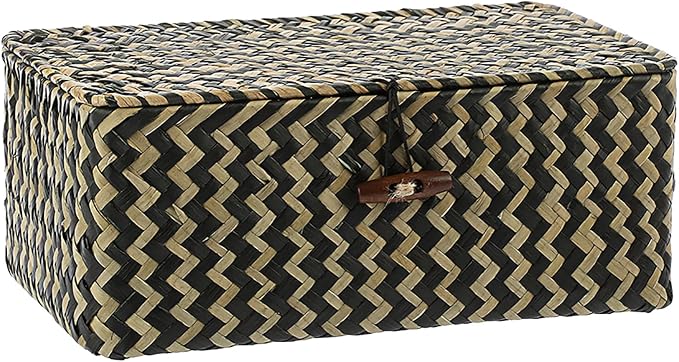 Hipiwe Seagrass Storage Baskets with Lid Woven Wicker Storage Bins for Organizing Natural Rectangular Home Organizer for Bedside Living Room Entryway Table,10.2" x 6.3" x 3.9" - Image 9