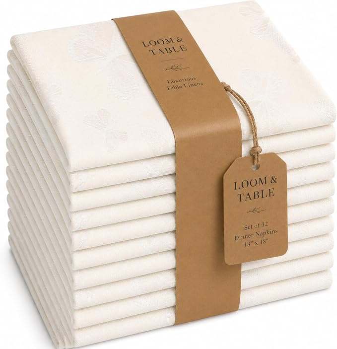 Butterfly Gold Cloth Napkins by Loom & Table - Set of 12 - Elegant, Wrinkle-Resistant, Machine Washable – Luxury Napkin for Dining Room, Weddings, Dinner Parties, Holidays, Birthdays - 18 X 18 by LoomandTable